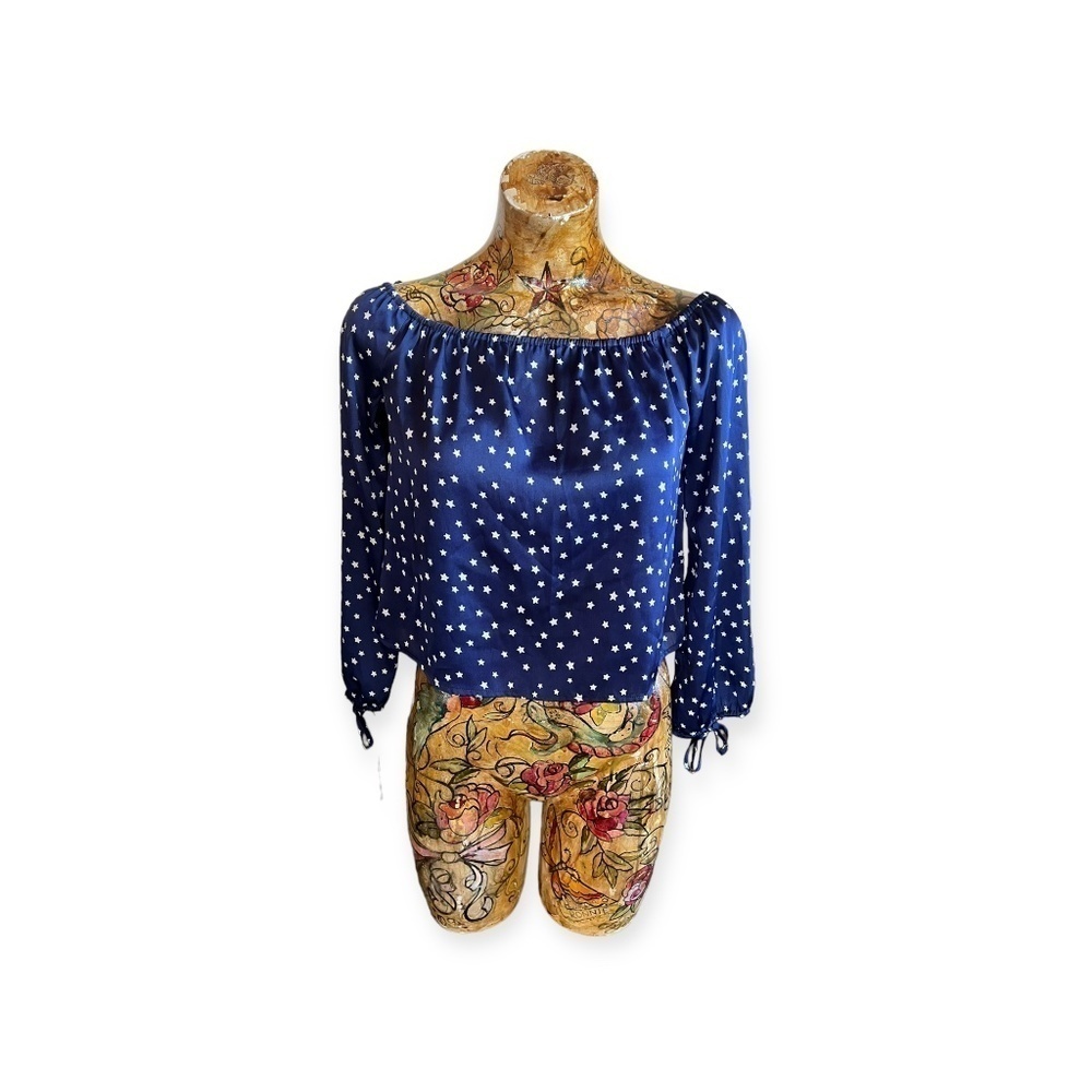 by the way blouse top blue white stars XS